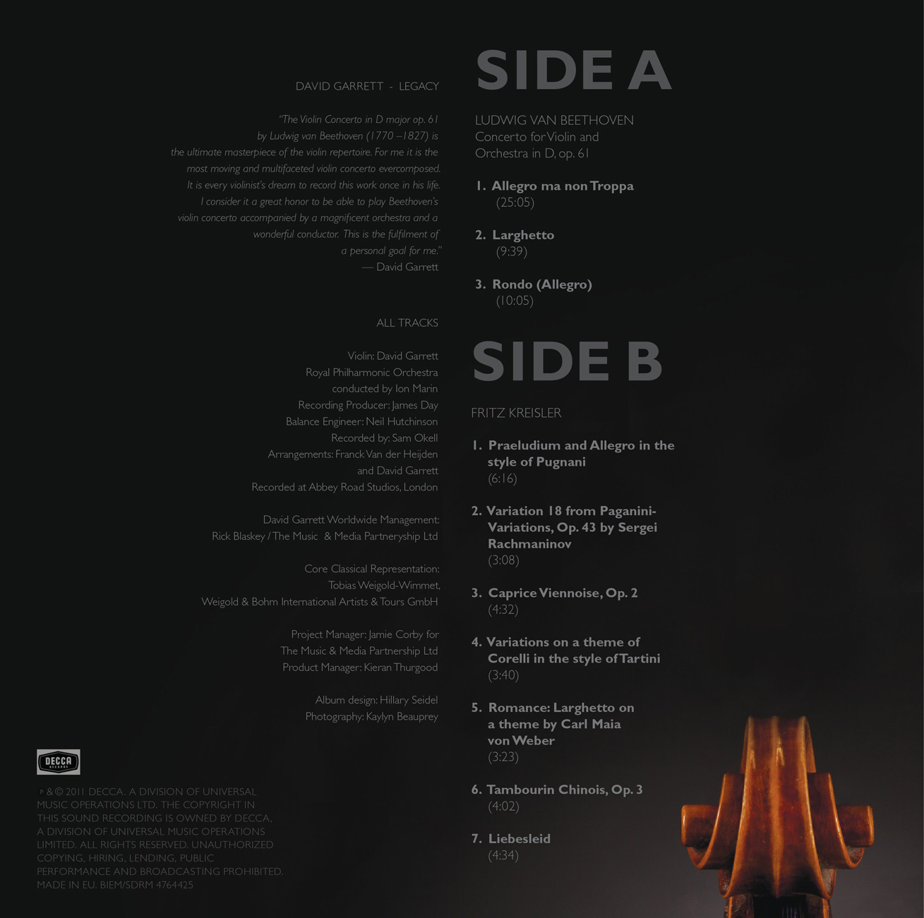 David Garrett album back